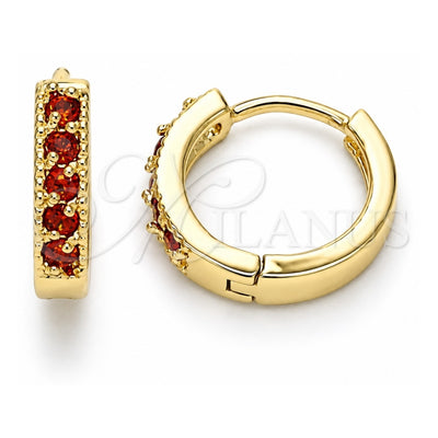 Oro Laminado Huggie Hoop, Gold Filled Style with Garnet Cubic Zirconia, Polished, Golden Finish, 02.210.0637.1.12