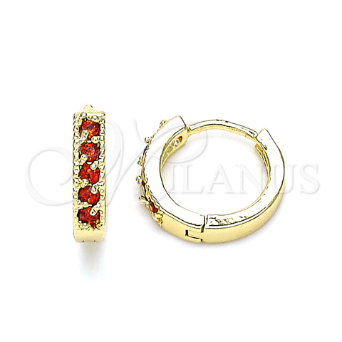 Oro Laminado Huggie Hoop, Gold Filled Style with Garnet Cubic Zirconia, Polished, Golden Finish, 02.210.0637.1.12