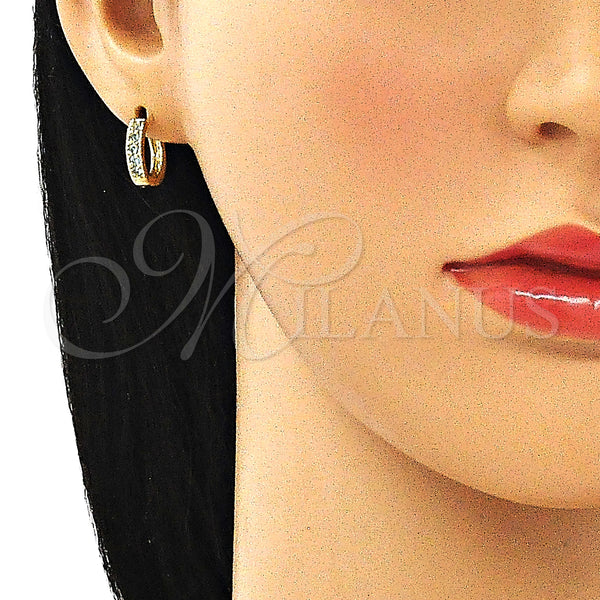 Gold Filled Hoop Earrings — Huggie Hoop with Aqua Blue Cubic Zirconia Polished — alternate product view — SKU 146222 | Oro Laminado aretes de aro — Huggie Hoop with Aqua Blue Cubic Zirconia pulido — SKU 146222