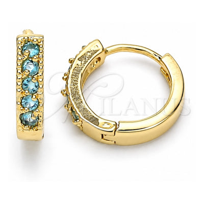 Oro Laminado Huggie Hoop, Gold Filled Style with Aqua Blue Cubic Zirconia, Polished, Golden Finish, 02.210.0637.2.12