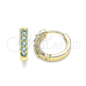 Gold Filled Hoop Earrings — Huggie Hoop with Aqua Blue Cubic Zirconia Polished — main product view — SKU 146222 | Oro Laminado aretes de aro — Huggie Hoop with Aqua Blue Cubic Zirconia pulido — SKU 146222