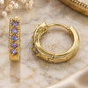 Oro Laminado Huggie Hoop, Gold Filled Style with Amethyst Cubic Zirconia, Polished, Golden Finish, 02.210.0637.3.12