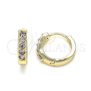 Gold Filled Hoop Earrings — Huggie Hoop with Amethyst Cubic Zirconia Polished 02. — main product view — SKU 146223 | Oro Laminado aretes de aro — Huggie Hoop with Amethyst Cubic Zirconia pulido 02. — SKU 146223