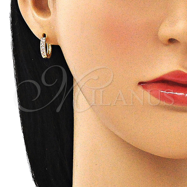 Gold Filled Hoop Earrings — Huggie Hoop with Pink Cubic Zirconia Polished 02. — alternate product view — SKU 146224 | Oro Laminado aretes de aro — Huggie Hoop with Pink Cubic Zirconia pulido 02. — SKU 146224