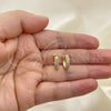 Oro Laminado Huggie Hoop, Gold Filled Style with Pink Cubic Zirconia, Polished, Golden Finish, 02.210.0637.4.12