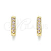 Oro Laminado Huggie Hoop, Gold Filled Style with Pink Cubic Zirconia, Polished, Golden Finish, 02.210.0637.4.12