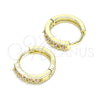 Oro Laminado Huggie Hoop, Gold Filled Style with Pink Cubic Zirconia, Polished, Golden Finish, 02.210.0637.4.12