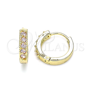 Gold Filled Hoop Earrings — Huggie Hoop with Pink Cubic Zirconia Polished 02. — main product view — SKU 146224 | Oro Laminado aretes de aro — Huggie Hoop with Pink Cubic Zirconia pulido 02. — SKU 146224