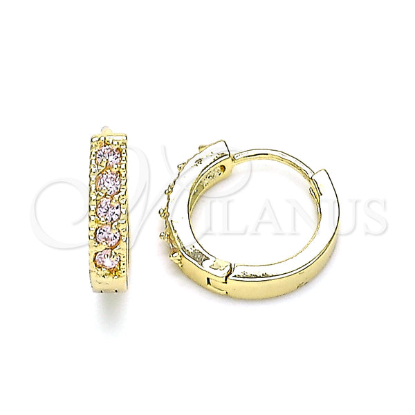 Gold Filled Hoop Earrings — Huggie Hoop with Pink Cubic Zirconia Polished 02. — main product view — SKU 146224 | Oro Laminado aretes de aro — Huggie Hoop with Pink Cubic Zirconia pulido 02. — SKU 146224