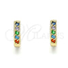 Oro Laminado Huggie Hoop, Gold Filled Style with Multicolor Cubic Zirconia, Polished, Golden Finish, 02.210.0637.5.12