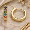 Oro Laminado Huggie Hoop, Gold Filled Style with Multicolor Cubic Zirconia, Polished, Golden Finish, 02.210.0637.5.12