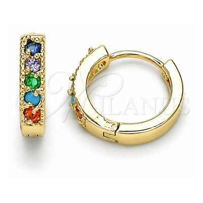 Oro Laminado Huggie Hoop, Gold Filled Style with Multicolor Cubic Zirconia, Polished, Golden Finish, 02.210.0637.5.12