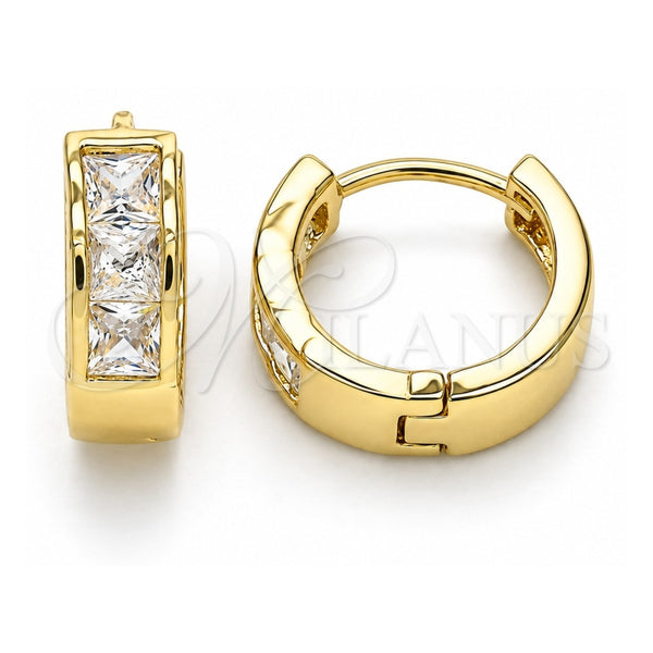 Oro Laminado Huggie Hoop, Gold Filled Style with White Cubic Zirconia, Polished, Golden Finish, 02.210.0638.12