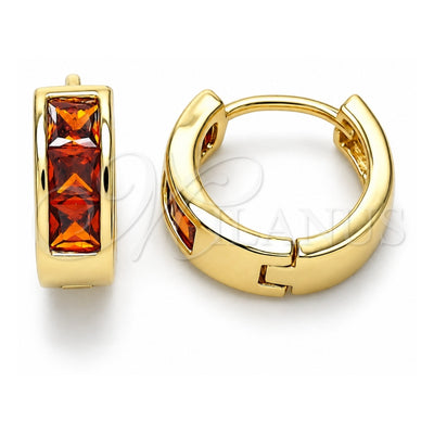 Oro Laminado Huggie Hoop, Gold Filled Style with Garnet Cubic Zirconia, Polished, Golden Finish, 02.210.0638.1.12