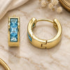 Oro Laminado Huggie Hoop, Gold Filled Style with Aqua Blue Cubic Zirconia, Polished, Golden Finish, 02.210.0638.2.12