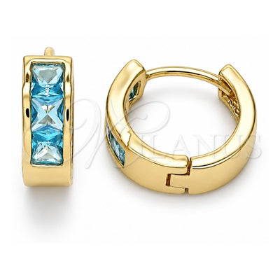 Oro Laminado Huggie Hoop, Gold Filled Style with Aqua Blue Cubic Zirconia, Polished, Golden Finish, 02.210.0638.2.12
