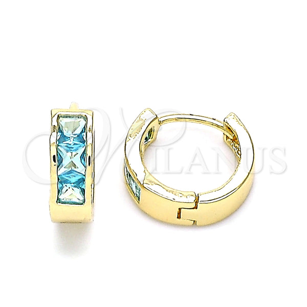 Gold Filled Hoop Earrings — Huggie Hoop with Aqua Blue Cubic Zirconia Polished — main product view — SKU 146228 | Oro Laminado aretes de aro — Huggie Hoop with Aqua Blue Cubic Zirconia pulido — SKU 146228