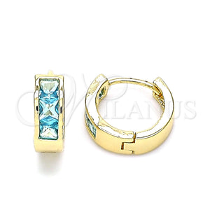 Gold Filled Hoop Earrings — Huggie Hoop with Aqua Blue Cubic Zirconia Polished — main product view — SKU 146228 | Oro Laminado aretes de aro — Huggie Hoop with Aqua Blue Cubic Zirconia pulido — SKU 146228