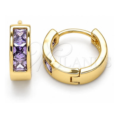 Oro Laminado Huggie Hoop, Gold Filled Style with Amethyst Cubic Zirconia, Polished, Golden Finish, 02.210.0638.3.12