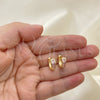 Oro Laminado Huggie Hoop, Gold Filled Style with Pink Cubic Zirconia, Polished, Golden Finish, 02.210.0638.4.12