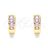 Oro Laminado Huggie Hoop, Gold Filled Style with Pink Cubic Zirconia, Polished, Golden Finish, 02.210.0638.4.12