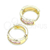 Oro Laminado Huggie Hoop, Gold Filled Style with Pink Cubic Zirconia, Polished, Golden Finish, 02.210.0638.4.12