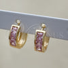 Oro Laminado Huggie Hoop, Gold Filled Style with Pink Cubic Zirconia, Polished, Golden Finish, 02.210.0638.4.12