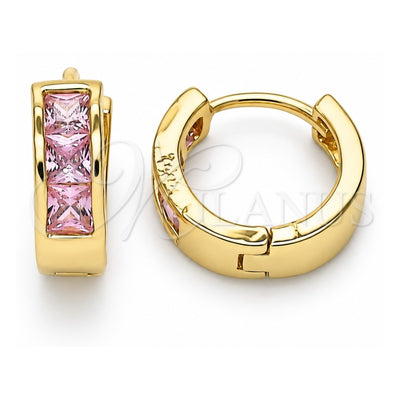 Oro Laminado Huggie Hoop, Gold Filled Style with Pink Cubic Zirconia, Polished, Golden Finish, 02.210.0638.4.12