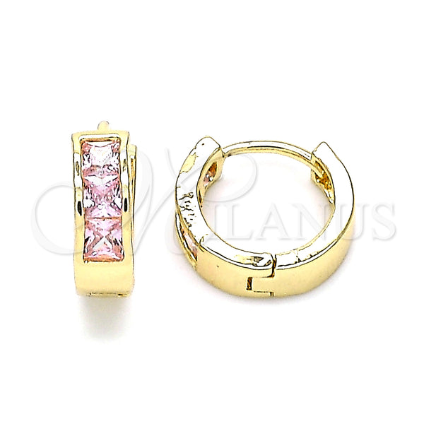 Gold Filled Hoop Earrings — Huggie Hoop with Pink Cubic Zirconia Polished 02. — main product view — SKU 146230 | Oro Laminado aretes de aro — Huggie Hoop with Pink Cubic Zirconia pulido 02. — SKU 146230