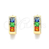Oro Laminado Huggie Hoop, Gold Filled Style with Multicolor Cubic Zirconia, Polished, Golden Finish, 02.210.0638.5.12