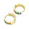 Oro Laminado Huggie Hoop, Gold Filled Style with Multicolor Cubic Zirconia, Polished, Golden Finish, 02.210.0638.5.12
