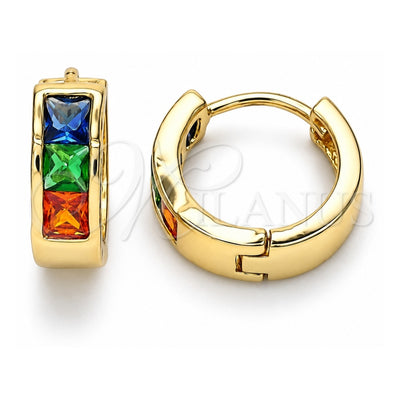 Oro Laminado Huggie Hoop, Gold Filled Style with Multicolor Cubic Zirconia, Polished, Golden Finish, 02.210.0638.5.12
