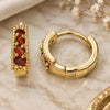 Oro Laminado Huggie Hoop, Gold Filled Style with Garnet Cubic Zirconia, Polished, Golden Finish, 02.210.0639.1.12