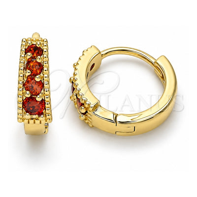 Oro Laminado Huggie Hoop, Gold Filled Style with Garnet Cubic Zirconia, Polished, Golden Finish, 02.210.0639.1.12