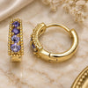 Oro Laminado Huggie Hoop, Gold Filled Style with Amethyst Cubic Zirconia, Polished, Golden Finish, 02.210.0639.2.12