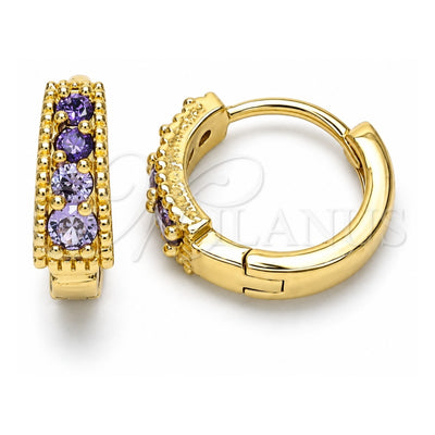 Oro Laminado Huggie Hoop, Gold Filled Style with Amethyst Cubic Zirconia, Polished, Golden Finish, 02.210.0639.2.12