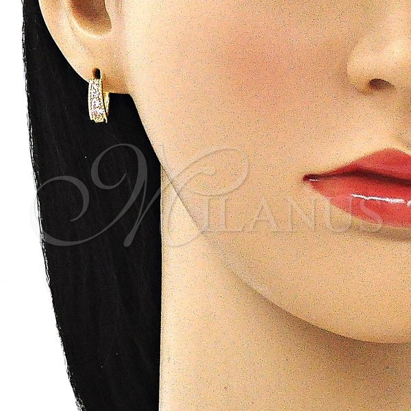 Gold Filled Hoop Earrings — Huggie Hoop with Pink Cubic Zirconia Polished 02. — alternate product view — SKU 146235 | Oro Laminado aretes de aro — Huggie Hoop with Pink Cubic Zirconia pulido 02. — SKU 146235