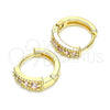 Oro Laminado Huggie Hoop, Gold Filled Style with Pink Cubic Zirconia, Polished, Golden Finish, 02.210.0639.3.12
