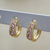 Oro Laminado Huggie Hoop, Gold Filled Style with Pink Cubic Zirconia, Polished, Golden Finish, 02.210.0639.3.12