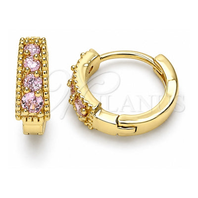 Oro Laminado Huggie Hoop, Gold Filled Style with Pink Cubic Zirconia, Polished, Golden Finish, 02.210.0639.3.12