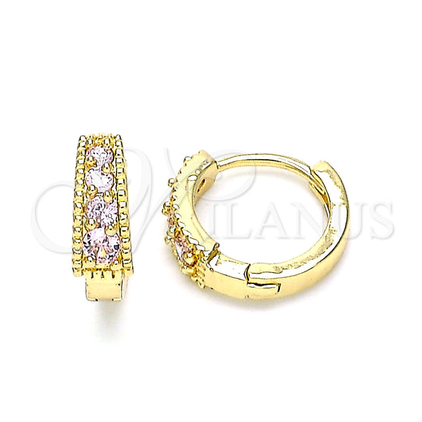 Gold Filled Hoop Earrings — Huggie Hoop with Pink Cubic Zirconia Polished 02. — main product view — SKU 146235 | Oro Laminado aretes de aro — Huggie Hoop with Pink Cubic Zirconia pulido 02. — SKU 146235