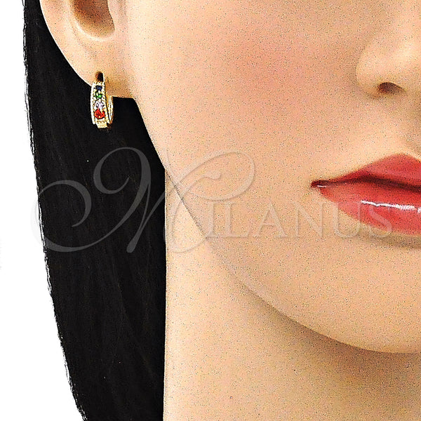 Gold Filled Hoop Earrings — Huggie Hoop with Multicolor Cubic Zirconia Polished 02. — alternate product view — SKU 146236 | Oro Laminado aretes de aro — Huggie Hoop with Multicolor Cubic Zirconia pulido 02. — SKU 146236