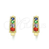 Oro Laminado Huggie Hoop, Gold Filled Style with Multicolor Cubic Zirconia, Polished, Golden Finish, 02.210.0639.4.12
