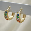 Oro Laminado Huggie Hoop, Gold Filled Style with Multicolor Cubic Zirconia, Polished, Golden Finish, 02.210.0639.4.12