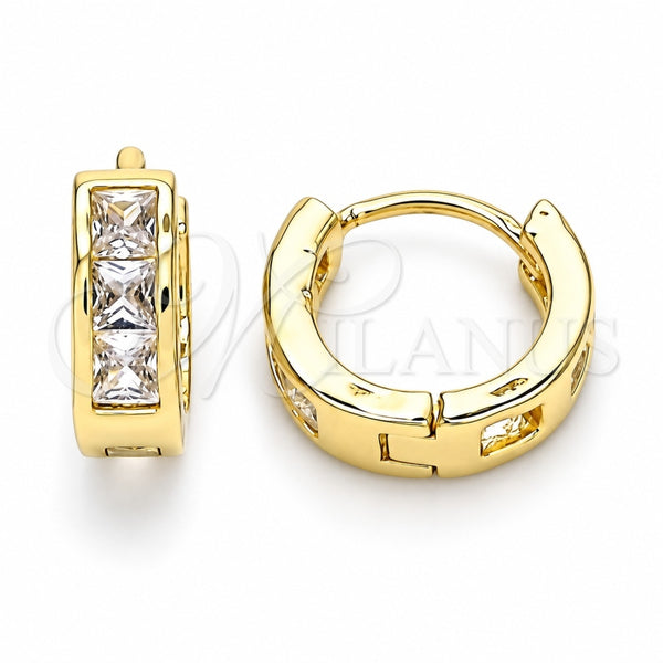 Oro Laminado Huggie Hoop, Gold Filled Style with White Cubic Zirconia, Polished, Golden Finish, 02.210.0640.10