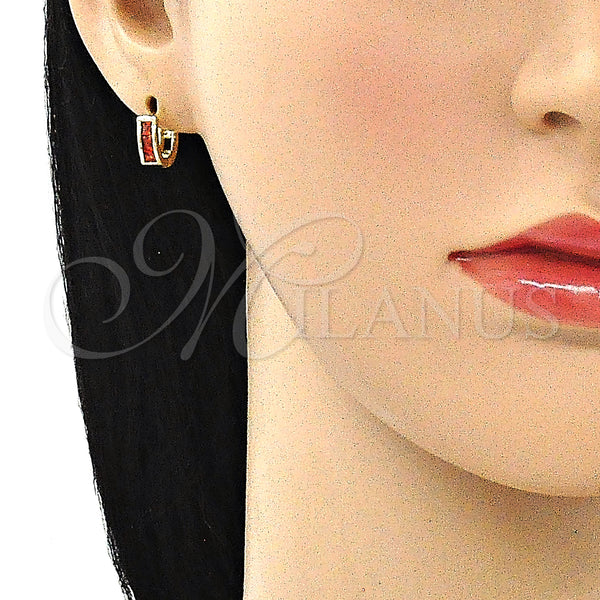 Gold Filled Hoop Earrings — Huggie Hoop with Garnet Cubic Zirconia Polished 02. — alternate product view — SKU 146238 | Oro Laminado aretes de aro — Huggie Hoop with Garnet Cubic Zirconia pulido 02. — SKU 146238