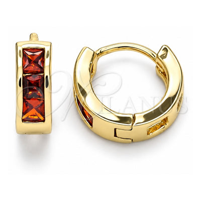 Oro Laminado Huggie Hoop, Gold Filled Style with Garnet Cubic Zirconia, Polished, Golden Finish, 02.210.0640.1.10