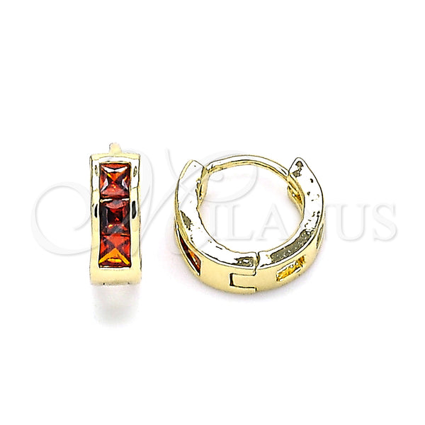 Gold Filled Hoop Earrings — Huggie Hoop with Garnet Cubic Zirconia Polished 02. — main product view — SKU 146238 | Oro Laminado aretes de aro — Huggie Hoop with Garnet Cubic Zirconia pulido 02. — SKU 146238