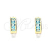 Oro Laminado Huggie Hoop, Gold Filled Style with Aqua Blue Cubic Zirconia, Polished, Golden Finish, 02.210.0640.2.10