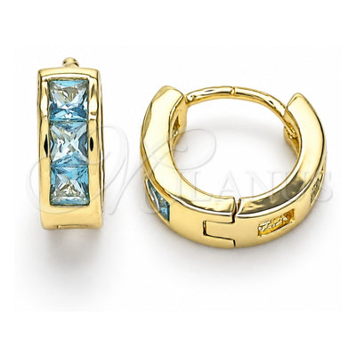 Oro Laminado Huggie Hoop, Gold Filled Style with Aqua Blue Cubic Zirconia, Polished, Golden Finish, 02.210.0640.2.10
